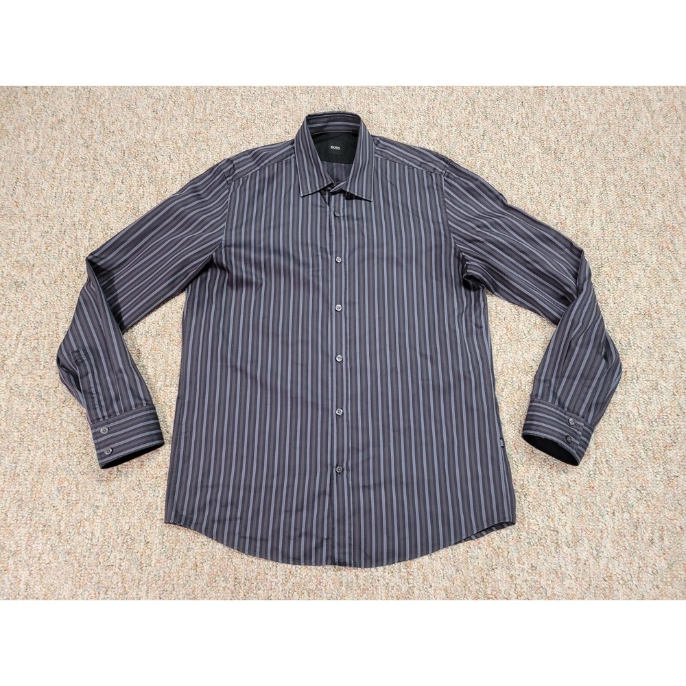 Hugo Boss Shirt Mens Large Striped Button Down Long Sleeve Cotton Designer